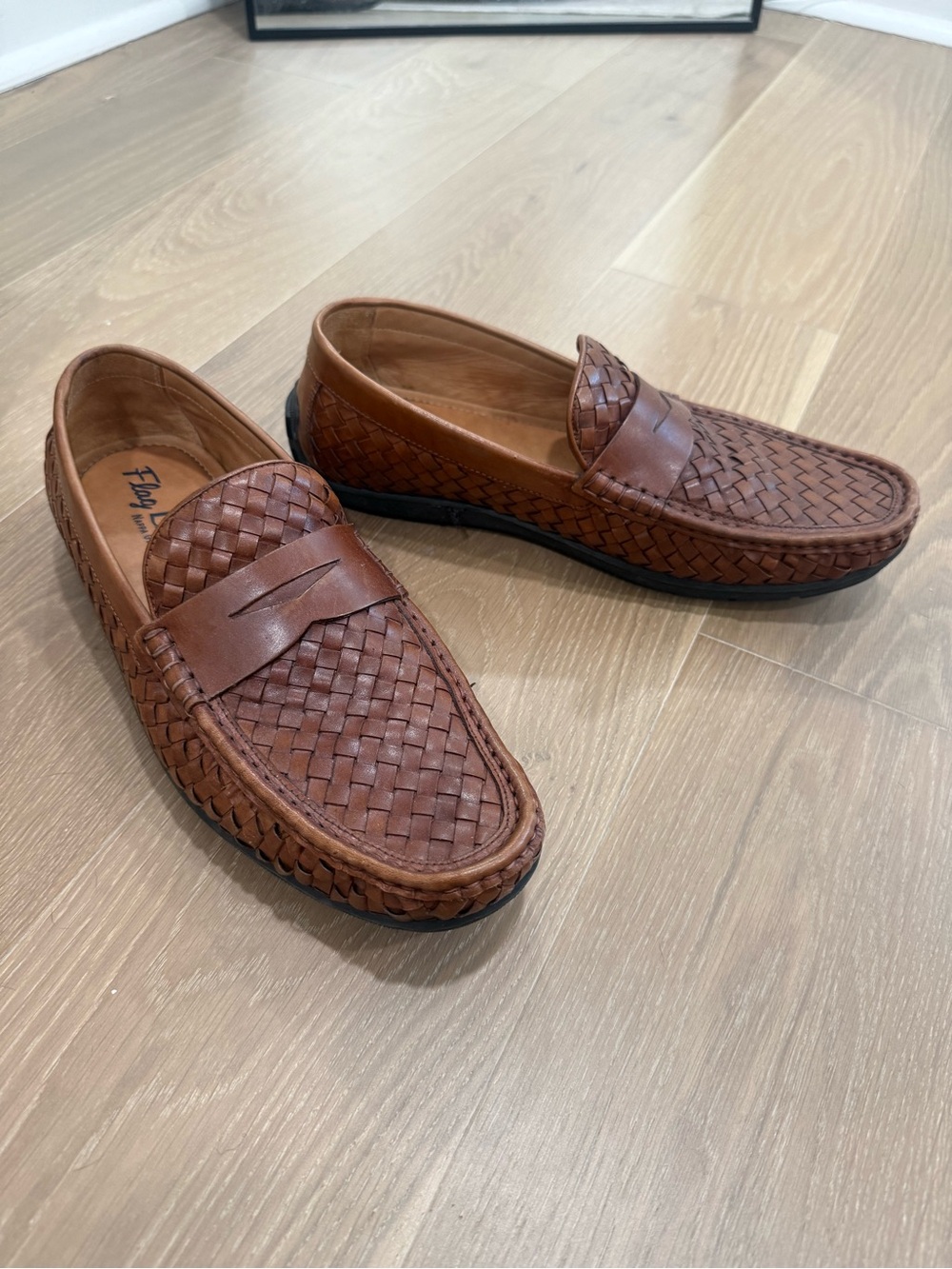Men's Woven Leather Slip-On Brown Penny Loafers